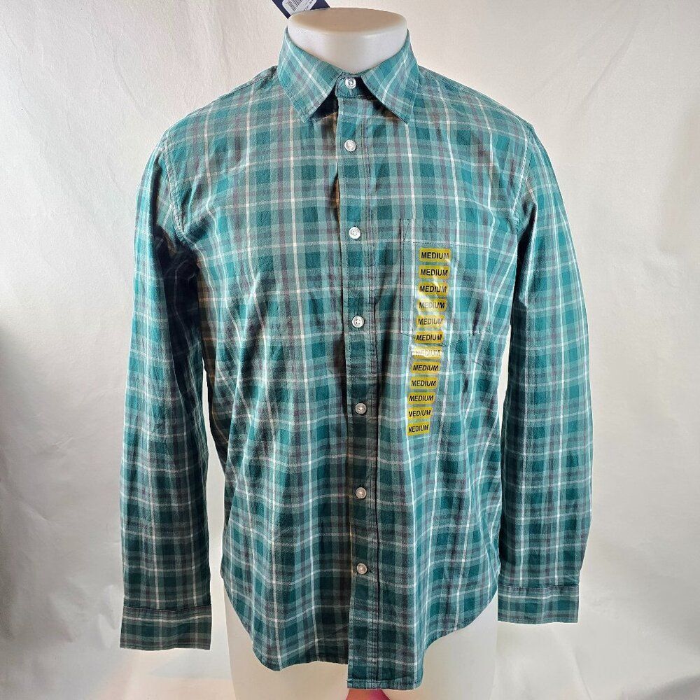 GAP Shirt Mens Medium Green Button Up Plaid Casual Poplin Sagebrush Preppy Norm